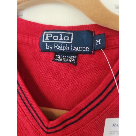 VTG .1990s Polo Ralph Lauren Shirt Mens Sz M Red V-neck Pony Single Stitch - Picture 5 of 11